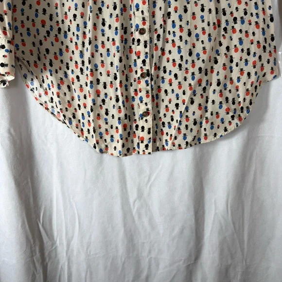 Maeve Anthropologie Pintuck Button Down Top Hat Print Tunic Roll Up Sleeve Sz 8 - Picture 8 of 13